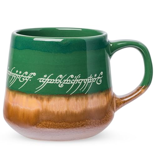 Silver Buffalo Lord of The Rings Elven Text High Gloss Reactive Glaze Tapered Pottery Mug,18 Ounces