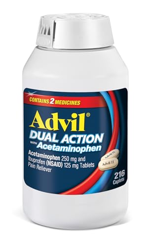 Advil Dual Action Coated Caplets with Acetaminophen, 250 Mg Ibuprofen and 500 Mg Acetaminophen per Dose (2 Dose Equivalent) for 8 Hour Pain Relief - 216 Count