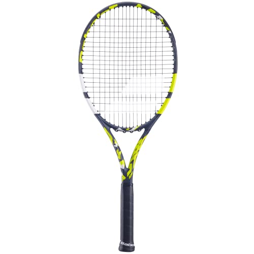 Babolat Boost Aero Yellow Tennis Racquet (4 1/4" Grip) Strung with Black Syn Gut at Mid-Range Tension