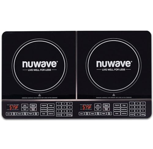 Nuwave Double Induction Cooktop, Powerful 1800W, 2 Large 8” Heating Coils, Independent Controls, 94 Temp Settings from 100°F to 575°F in 5°F Increments, 2 x 11.5” Shatter-Proof Ceramic Glass Surface