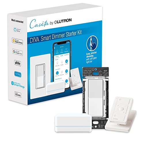 Lutron Diva Smart Dimmer Switch Kit for Caseta Lighting w/ Hub, Pico Remote & Pedestal, Smart Dimmer Works with Apple Home, Ring, Google Home, 3 Way, DVRF-BDG-1DP-A