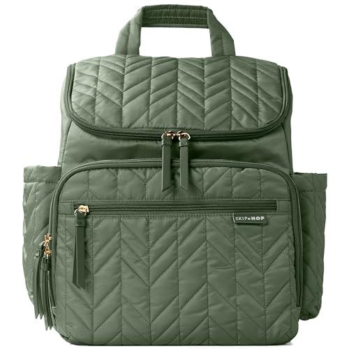 Skip Hop Diaper Bag Backpack: Forma, Multi-Function Baby Travel Bag with Changing Pad & Stroller Attachment, Sage