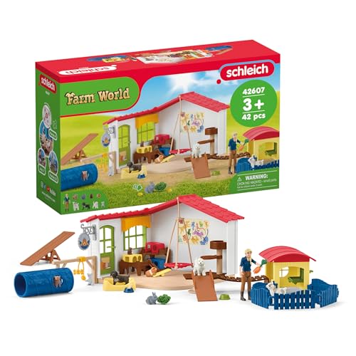 Schleich Farm World - 54PC Baby Animal Hotel Playset with Cute Pets, Caretaker and Movable Accessories - Realistic Animal Figurine Play Set - Fun Educational Toys for Kids and Toddlers Ages 3+| 42607