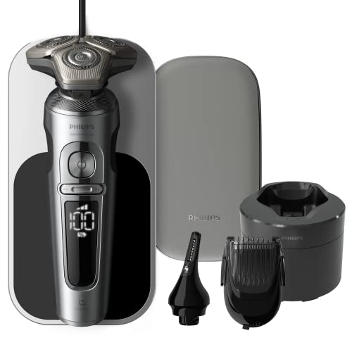 Philips Wet and Dry Electric Shaver Series 9000 Prestige, Razor with NanoTech Dual Precision Blades, Hydro SkinGlide Coating, Ultraflex Suspension System, Top-Spin Digital Motor (Model SP9885/35)