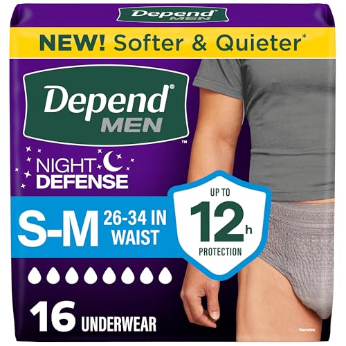 Depend Night Defense Adult Diapers, Incontinence Underwear for Men, Disposable, Overnight, Small/Medium, Grey, 16 Count,