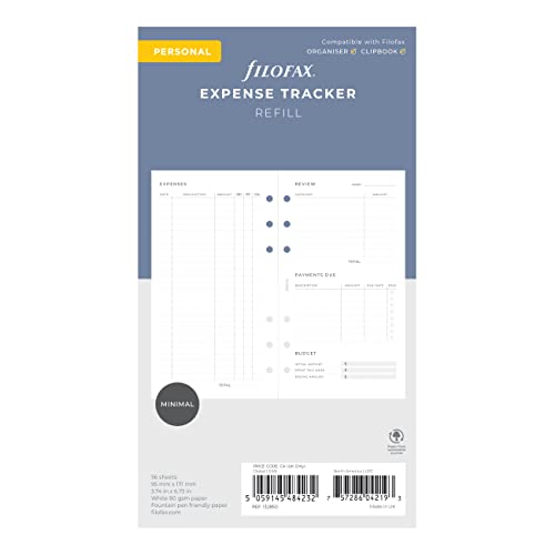 Filofax Lifestyle Refill, Personal Size, Organizer Refill, White Paper, Expense Tracker, 56 Sheets (B132850)