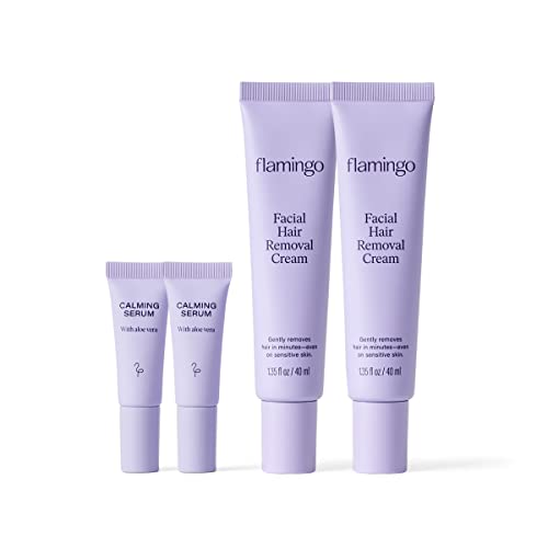 Flamingo Women's Facial Hair Removal Cream with Calming Serum - (2 Pack) 1.35 fl oz - Removes Hair from Chin, Upper Lip, and Sideburns