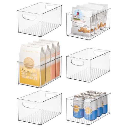 iDesign Stackable Pantry Bins with Handles for Cabinets or Fridge, Set of 6, Clear, Made in USA