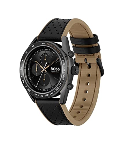 Center Court Qtz Fashion Chrono Black Round Dial Men's Watch | Brown Silicone Material | Strap Watch - 1514022