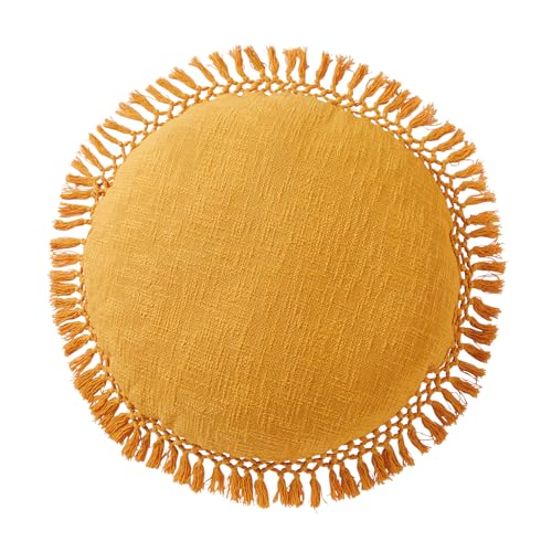 Indigo Ink Throw Pillows for Couch or Bed Boho Home Decor, 20" Round, Tufted Medallion Yellow