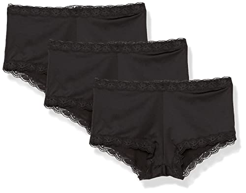 Maidenform Women's Underwear, Microfiber with Lace Boyshort Panties, One Fab Fit, 3-Pack, Black/Black/Black