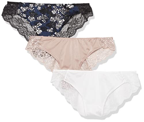 Maidenform Women's Underwear, Lace Tanga, Cheeky Panties, Solid or Assorted, 3-Pack, Black Navy Blossom/Evening Blush/White