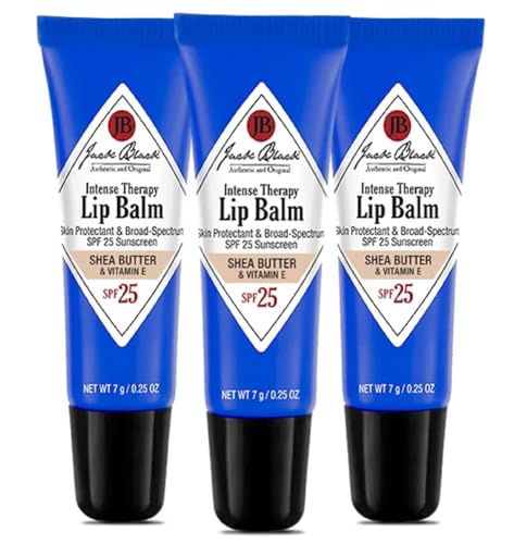 Jack Black Intense Therapy Lip Balm, 0.25-Oz., Pack of 3 – Shea Butter & Vitamin E, SPF 25 Sun Protection, Lip Moisturizer, Hydrating Lip Balm with SPF,