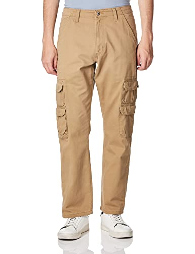 Wrangler Authentics Men's Relaxed Fit Stretch Cargo Pant, Kangaroo, 36W x 32L