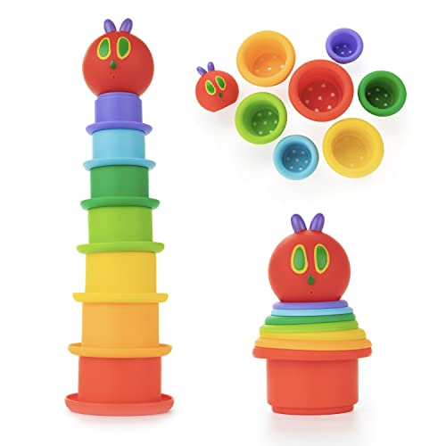 Kids Preferred World of Eric Carle The Very Hungry Caterpillar Bath Time Stacking Cup Set with Caterpillar Head Squirty Perfect for Water Play Ages 18 Months and Up