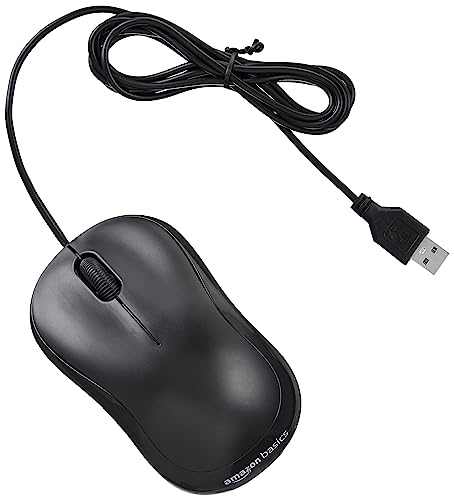 amazon basics Wired USB Mouse, 3-Button, 1000 DPI Optical Sensor, Plug & Play, for Windows/Mac
