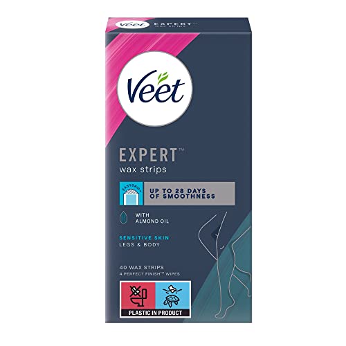 Veet Expert Cold Wax Strips, + 4 Finish Wipes, Hair Removal Kit For Smooth Legs, Gentle Solution For Delicate Skin, Easy And Effective Use