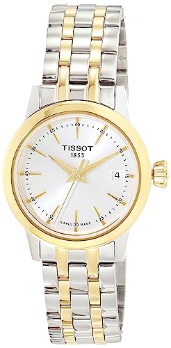 Tissot Womens Classic Dream Lady 316L Stainless Steel case with Yellow Gold PVD Coating Quartz Watch, Yellow/Grey, Stainless Steel, 14 (T1292102203100)
