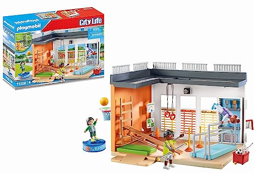 (-25%) PLAYMOBIL City Life 71328 Anbau Turnhalle, Turnhallen Anbau mit Basketballkorb, Slalomstangen, Fußballtor, Tenniszubehör und mehr, Spielzeug für Kinder ab 4 Jahren