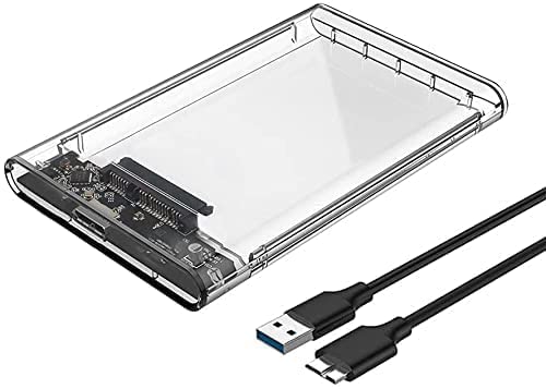 External Portable USB3.0 to SATA Clear Hard Drive Enclosure for 2.5 Inches HDD SSD Below 9.5mm Thickness, Support UASP SATA III, Max 4TB, Tool-Free De