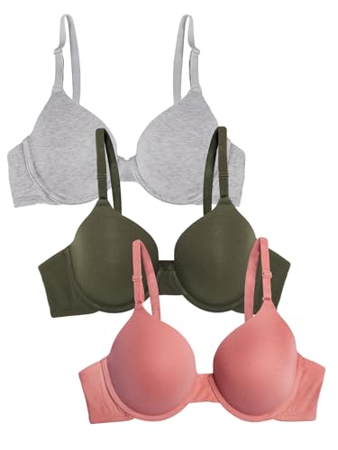Fruit of the Loom Womens T-Shirt Bra, Desert Dusk/Grey Heather/Olive, 36DDD US