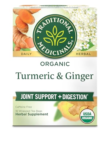 Traditional Medicinals Organic, Turmeric Tea with Ginger & Meadowsweet - Supports Normal Response to Inflammation - Kosher, Non-GMO, Caffeine-Free, Compostable - 16 Tea Bags