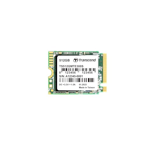 Transcend MTE300S 512GB M.2 2230 NVMe PCIe Gen3x4, 3D TLC, DRAM-Less, Bis zu 2,000/1,050 mb/s, Interne SSD für Gaming-Handhelds, Ultrabooks und NUC