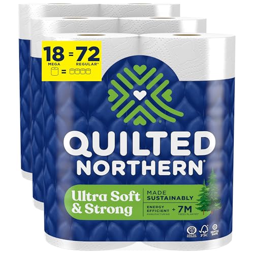 Quilted Northern Ultra Soft & Strong Toilet Paper, 18 Mega Rolls = 72 Regular Rolls, 5X Stronger*, Premium Soft Toilet Tissue with Recyclable Paper Packaging