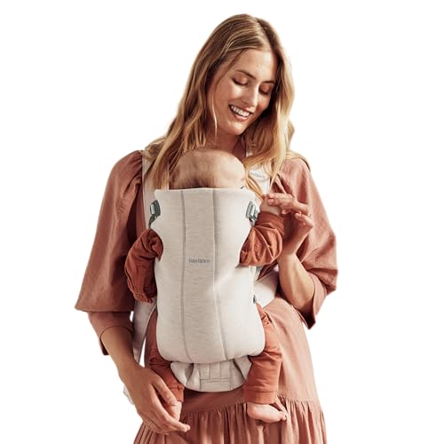 BabyBjörn Baby Carrier Mini, 3D Jersey, Light Beige | Newborn Carrier (7-25 lbs), Ergonomic, Easy-to-Use