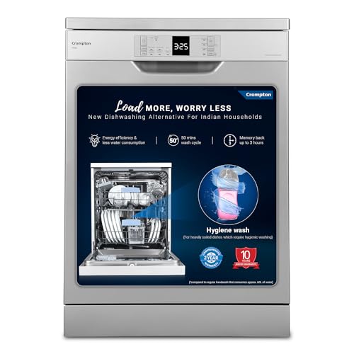 Crompton 14 Place Setting Freestanding Dishwasher with 6 Wash Programs and Super Active Drying System | Energy Saving Dishwasher with Stainless Steel 