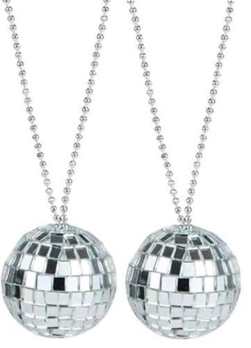 Zugar Land 70s Disco Ball Necklace Assortment (2 Inch Discoball) 26" Chain. Costume Accessory Jewelry (Mirror - 2 Pack)