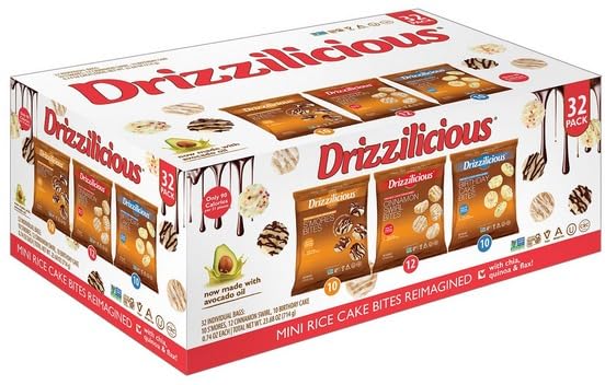 Drizzilicious Mini Rice Cakes Variety Pack - Rice Crisps, Healthy Snack for Adults and Kids, Flavored Rice Cakes, Vegan, Gluten Free, Allergen Free, Only 90 Calories Per Bag - .74 oz (Pack of 32)