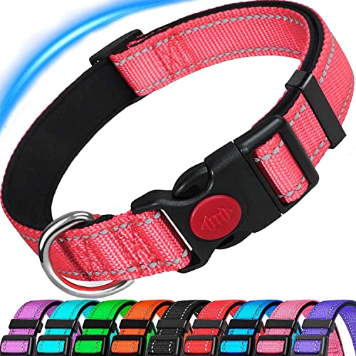 ATETEO Dog Collar, Reflective Adjustable Basic Dog Collar with Soft Neoprene Padding, Durable Nylon Pet Collars for Puppy Large Dogs