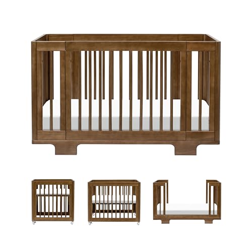 Babyletto Yuzu Convertible All-Stages Bassinet, Midi, Standard Crib in Natural Walnut, Greenguard Gold Certified, Portable & Adjustable with Conversion Kits and Pads Included