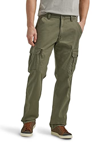 Wrangler Authentics Men's Relaxed Fit Stretch Cargo Pant, Olive, 34W x 32L