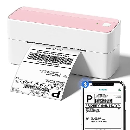 Phomemo Bluetooth Thermal Label Printer, 241BT 4X6 Wireless Shipping Labels Printer for Small Business, Pink Label Printers for Shipping Package, Compatible with iPhone, Android, Amazon, Shopify, USPS
