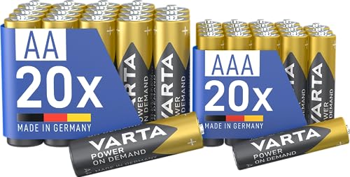 (-25%) VARTA Batterien Mischpack 40 Stück, AA 20 Stück + AAA 20 Stück, Power on Demand, Alkaline, Vorratspack in umweltschonender Verpackung, leistungsstark, Made in Germany