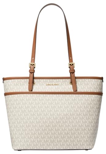 Michael Kors Winston Medium Top-Zip Pocket Tote Bag, Gold-Tone Hardware/Vanilla/Acorn