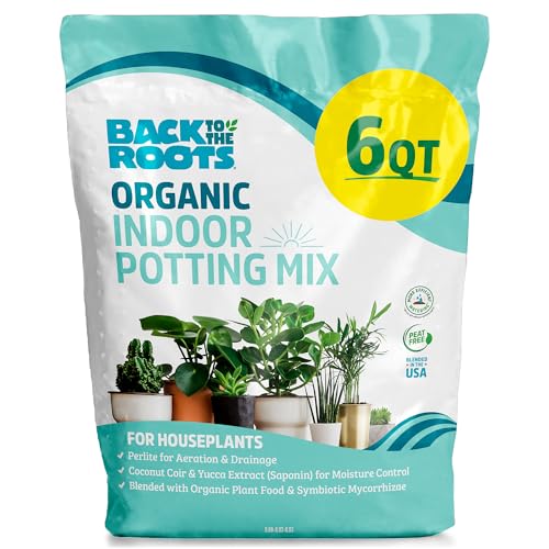 Back to the Roots 100% Organic Indoor Potting Mix (6 Quart), Promotes Healthy Houseplant Growth, Made in The USA