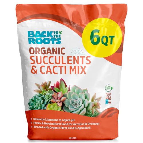 Back to the Roots 100% Organic Succulent & Cacti Mix (6 Quart) | Made in The USA | Premium Nutrition for Indoor and Outdoor Plants