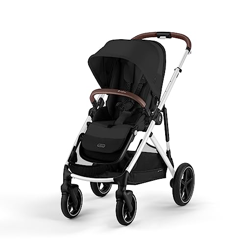Cybex Gazelle S All-in-One Toddler and Baby Stroller with Over 20 Modular Configurations, Ergonomic Near-Flat Recline, Shopper Basket, and Compact Fold, Moon Black, Silver Frame