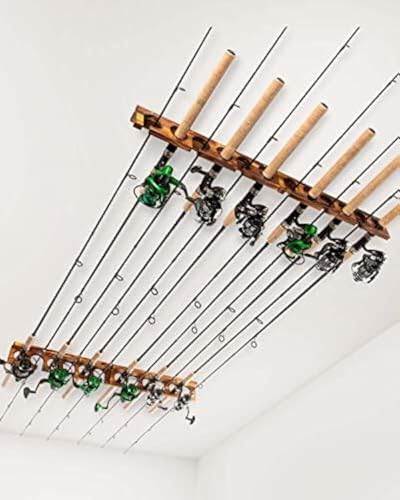 Ghosthorn Holds Up to 12 Rods Fishing Pole Rod Racks Wall or Ceiling Mounted Fishing Pole Rod Holders for Garage Storage Organizer Fishing Gear Equipment for Men Women