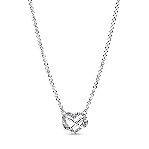 PANDORA Sparkling Infinity Heart Collier Necklace - 3 Adjustable Lengths - Stunning Jewelry for Women - Sterling Silver with Clear Cubic Zirconia - 19.7"