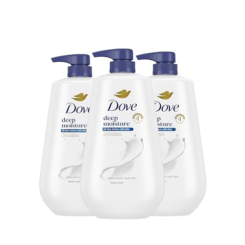 Dove Body Wash with Pump 3 Count Deep Moisture for 24hr Lotion-Soft Skin Moisture Moisturizing Skin Cleanser with No Sul