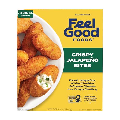 Feel Good Foods Crispy Jalapeno Popper Bites | Gluten-Free Frozen Appetizer Stuffed with Cream Cheese in Crispy Breading | 8oz