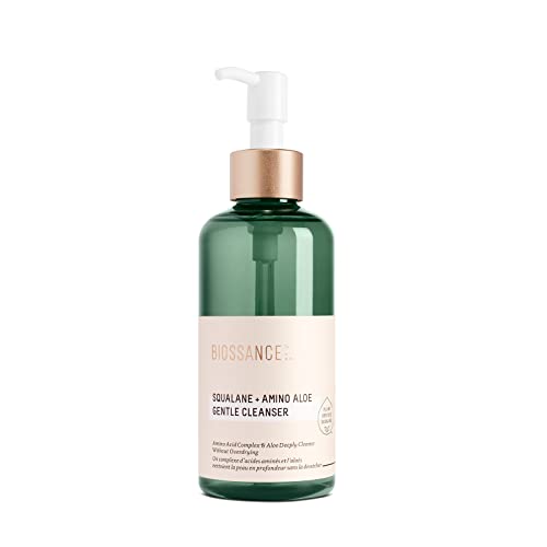 BIOSSANCE Squalane + Amino Aloe Gentle Face Wash – Foaming Facial Cleanser Gel – Hydrating for All Skin Types – Removes Makeup & Deeply Cleans Pores with Moringa Extract – Soothes with Aloe Vera