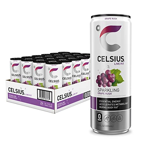 CELSIUS Sparkling Grape Rush, Functional Essential Energy Drink, 12 Fl Oz (Pack of 24)