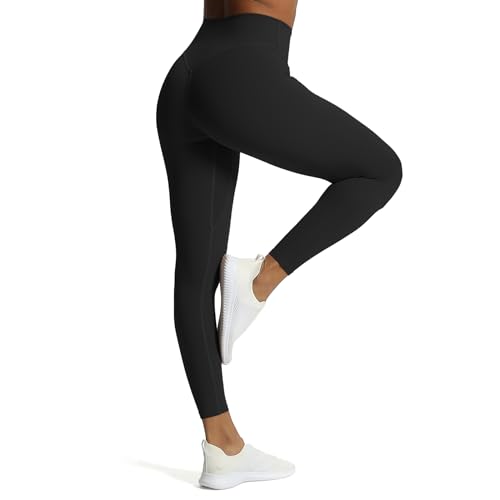 Aoxjox High Waisted Workout Leggings for Women Tummy Control Buttery Soft Yoga Metamorph Deep V Pants 26" (Black, Medium)
