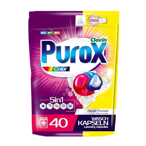 PUROX COLOR Laundry Capsules (40 Washes) Dual-Compartment Capsules for Coloured Clothes, Doypack