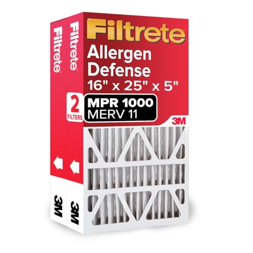 Filtrete 16x25x5 AC Furnace Air Filter, MPR 1000, MERV 11, Fits Lennox Devices, Allergen Defense, Electrostatic Air Cleaning Filter, 2-Pack (actual size 15.63 x 24.74 x 4.31)